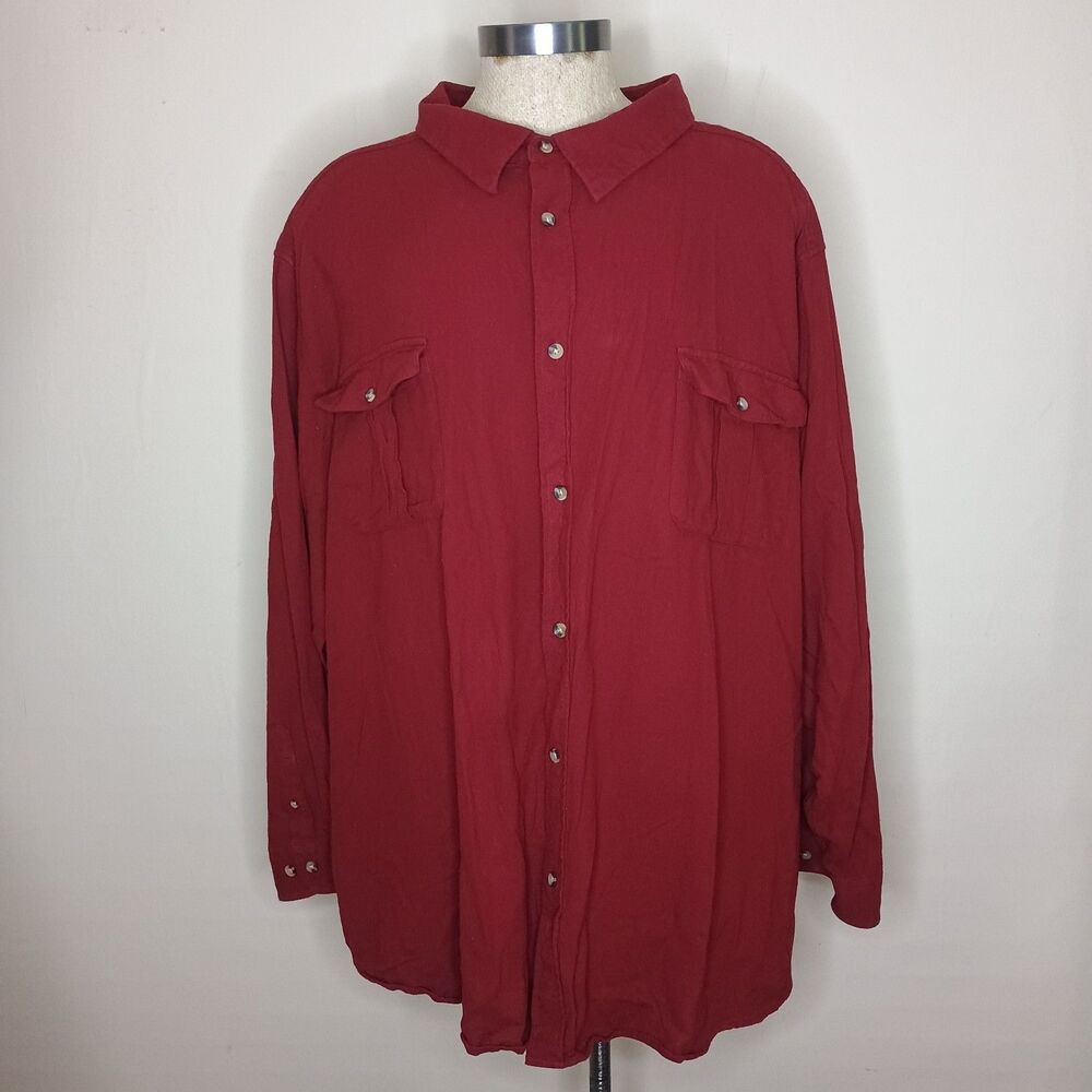 KingSize Men’s 6X Flannel Shirt 100% Cotton Button Up Pockets Dark Red